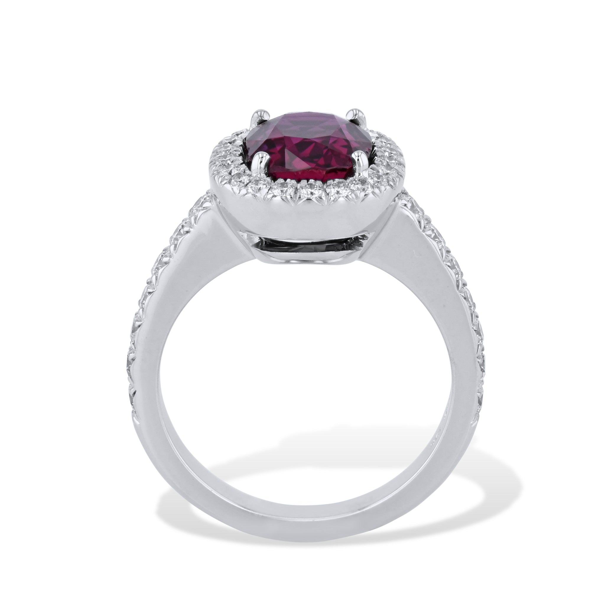 Oval Ruby Pave Diamond White Gold Ring Rings H&amp;H Jewels