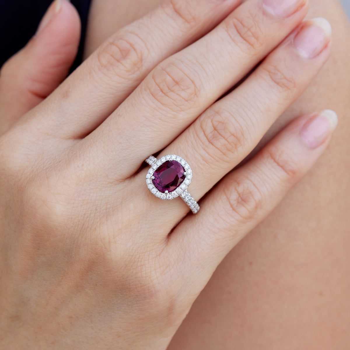 Oval Ruby Pave Diamond White Gold Ring - Alternate View 2