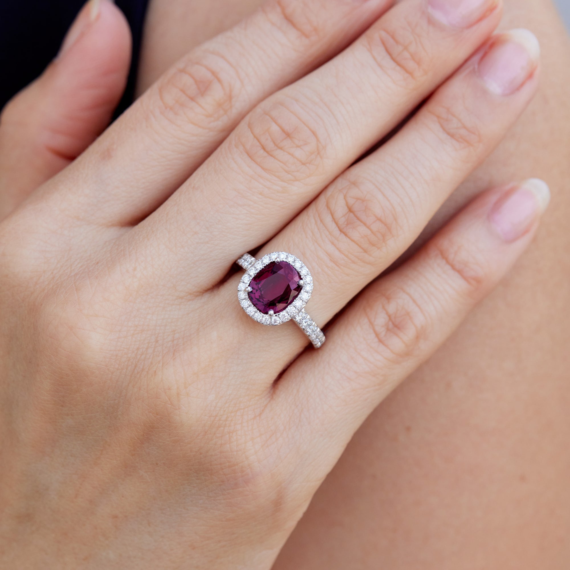 Oval Ruby Pave Diamond White Gold Ring Rings H&amp;H Jewels