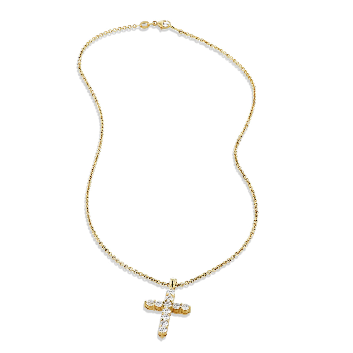 Diamond Cross Pendant Yellow Gold Necklace - Alternate View 1