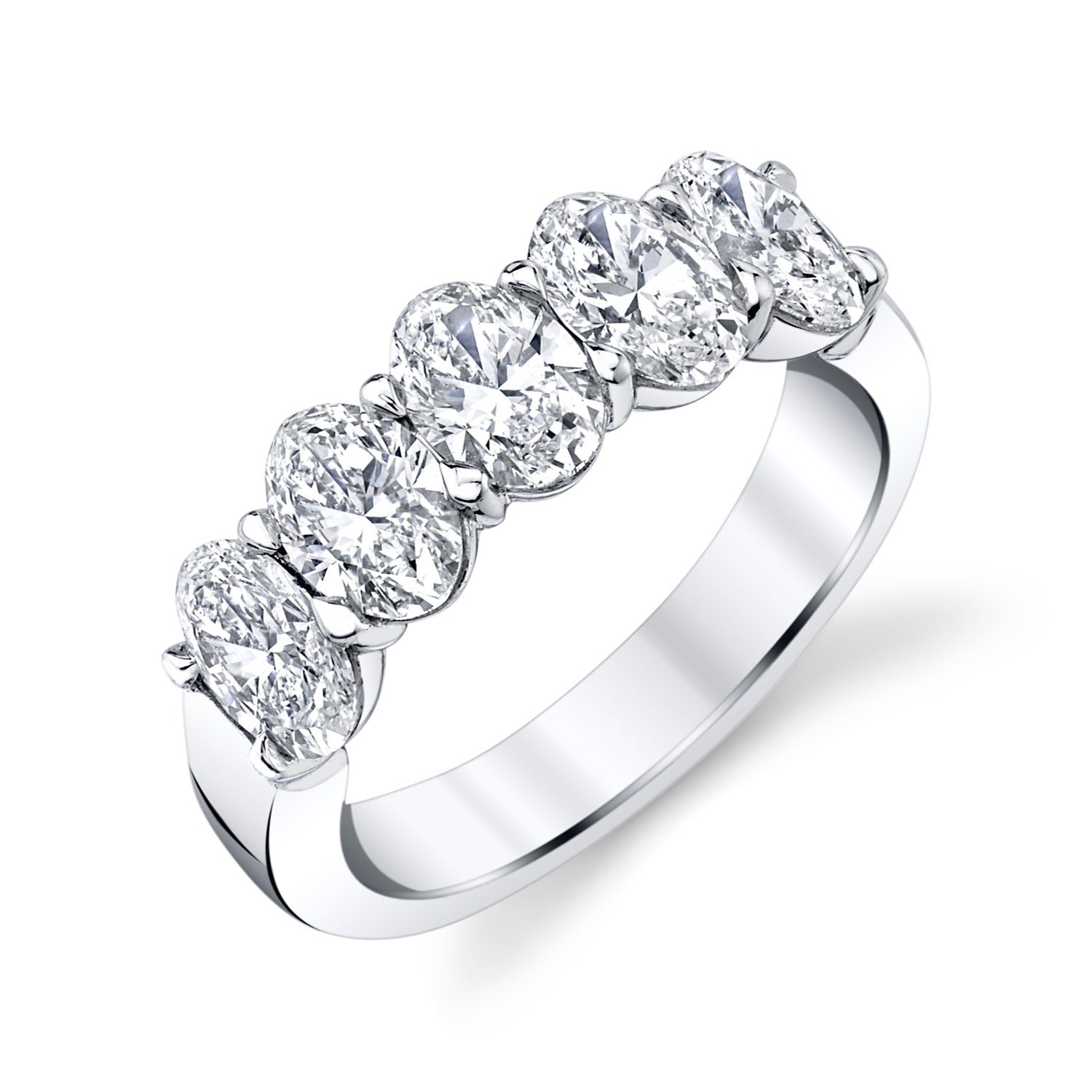 Oval Diamond 5-Stone Platinum Band Rings H&amp;H Jewels