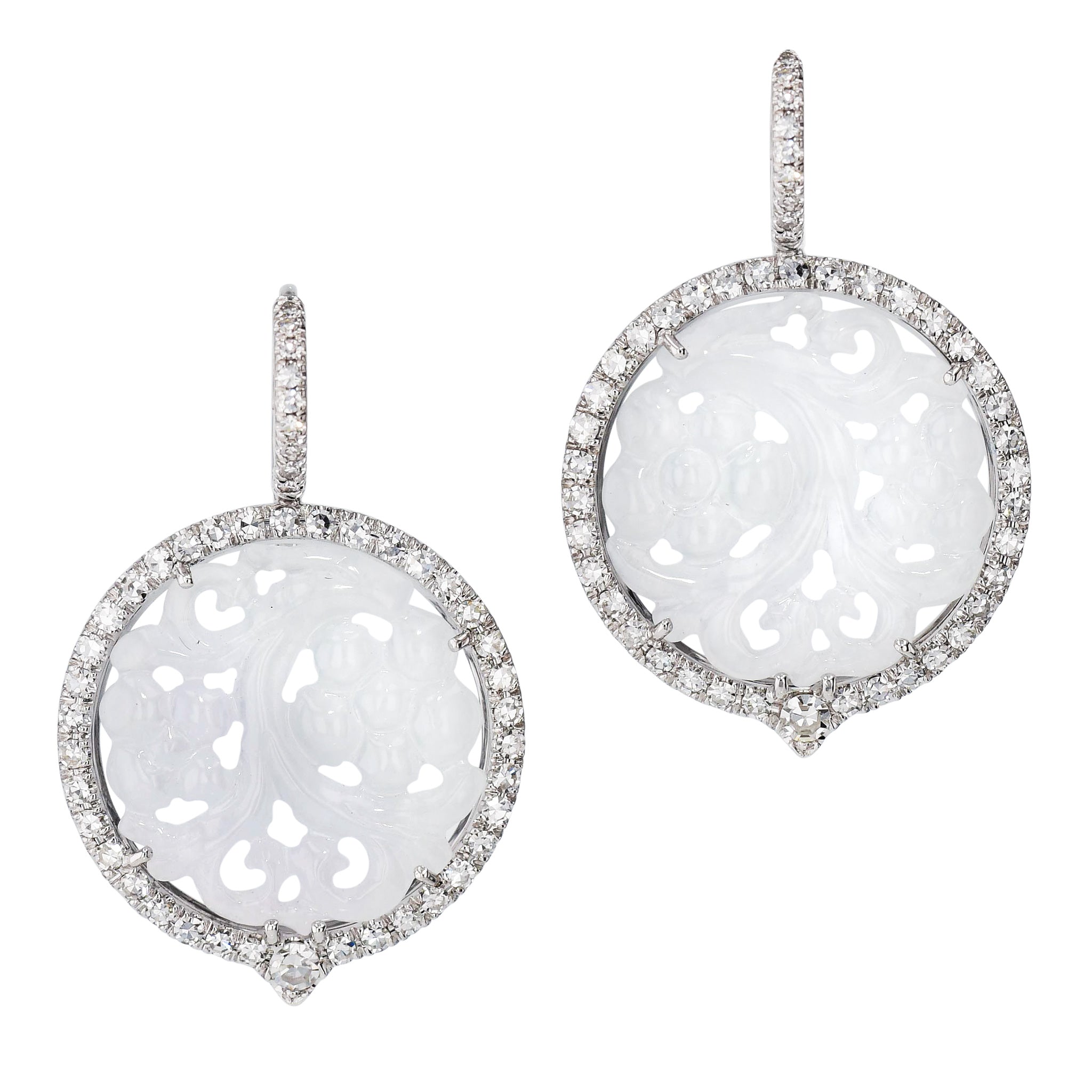 Icy Jadeite and Diamond White Gold Drop Earrings Earrings H&H Jewels