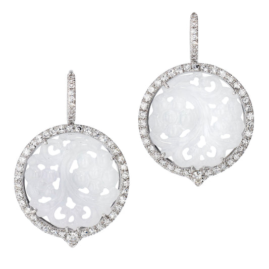 Icy Jadeite and Diamond White Gold Drop Earrings Earrings H&H Jewels