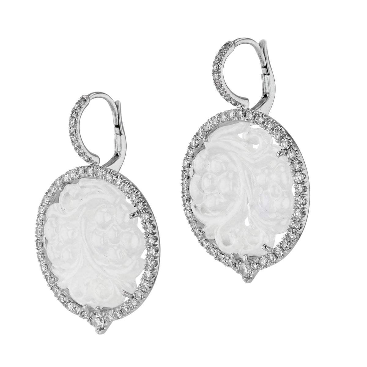 Icy Jadeite and Diamond White Gold Drop Earrings - Alternate View 1