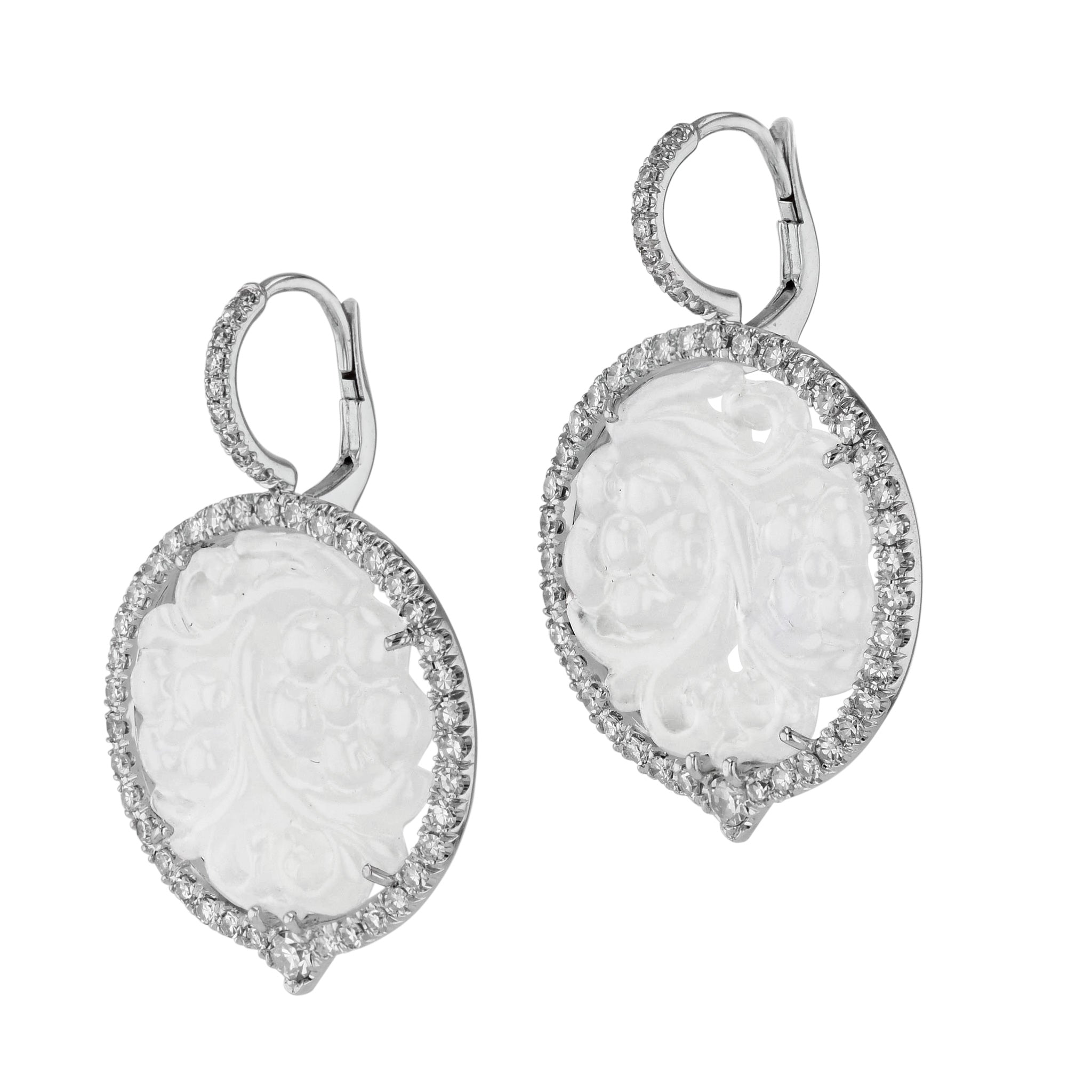 Icy Jadeite and Diamond White Gold Drop Earrings Earrings H&amp;H Jewels