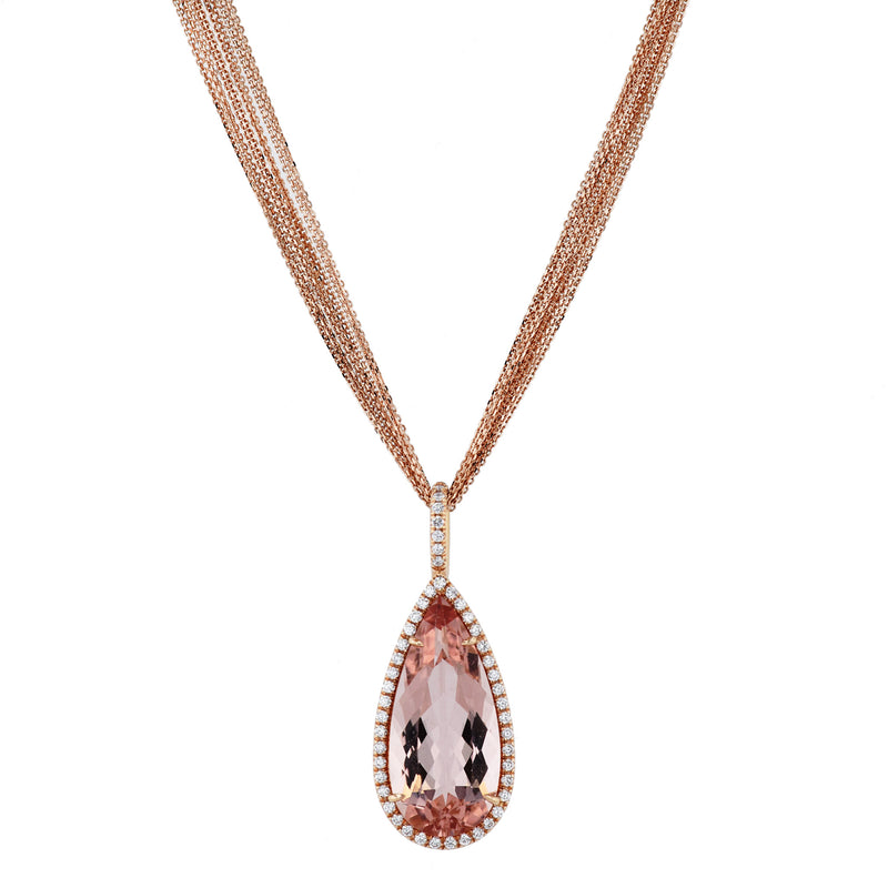 Morganite Pear Shape Pendant Pave Diamond Rose Gold Necklace Necklaces H&H Jewels