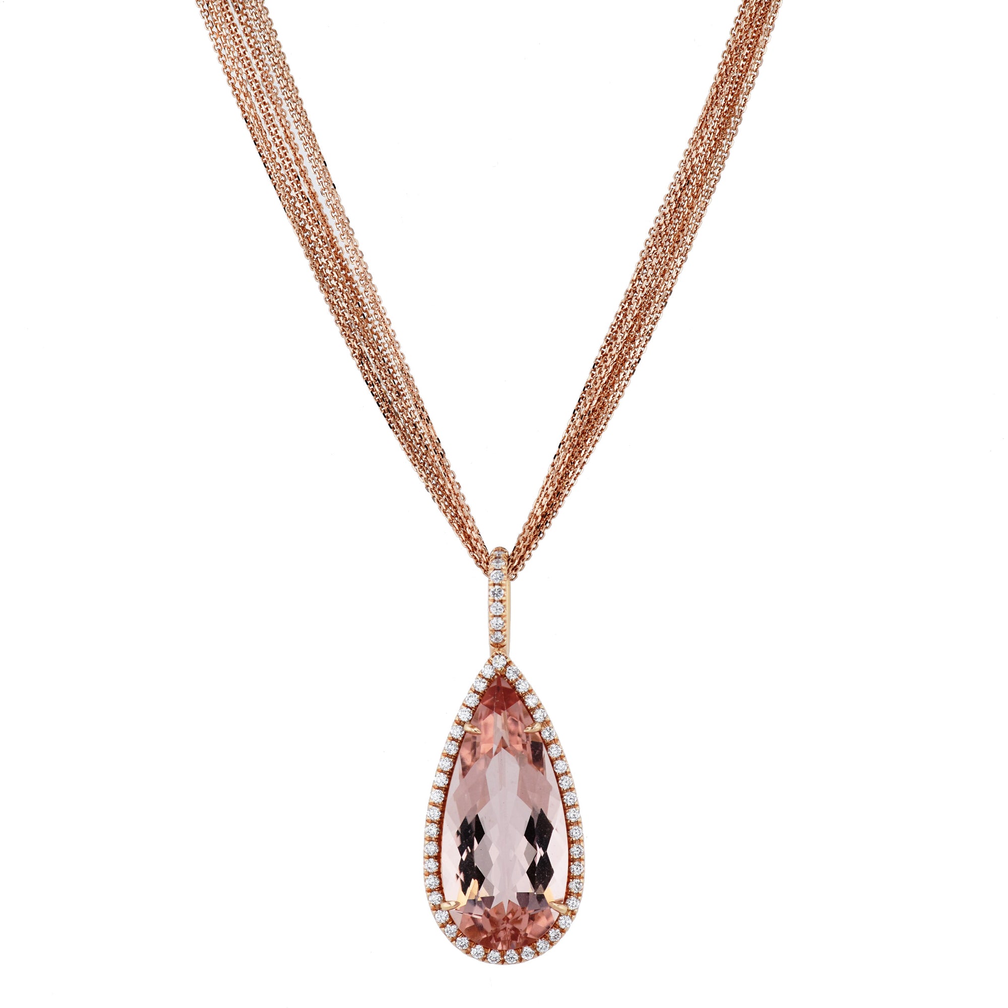 Morganite Pear Shape Pendant Pave Diamond Rose Gold Necklace Necklaces H&amp;H Jewels