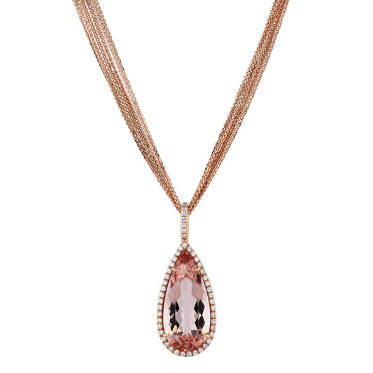 Morganite Pear Shape Pendant Pave Diamond Rose Gold Necklace Necklaces H&H Jewels