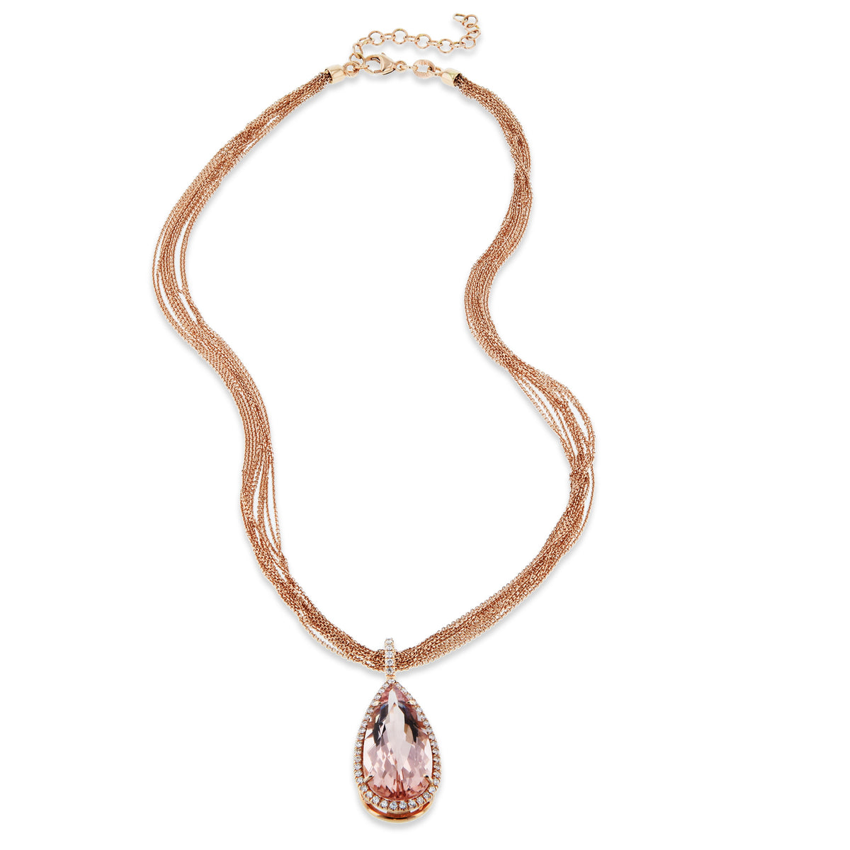 Morganite Pear Shape Pendant Pave Diamond Rose Gold Necklace - Alternate View 1