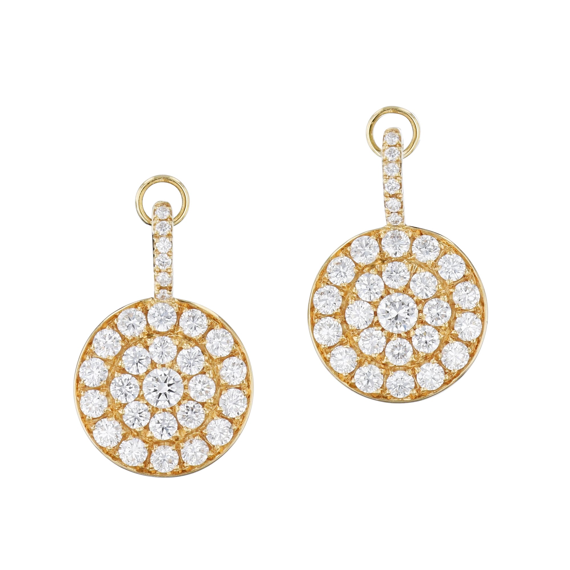 Pave Diamond Disc Yellow Gold Drop Earrings Earrings Curated by H