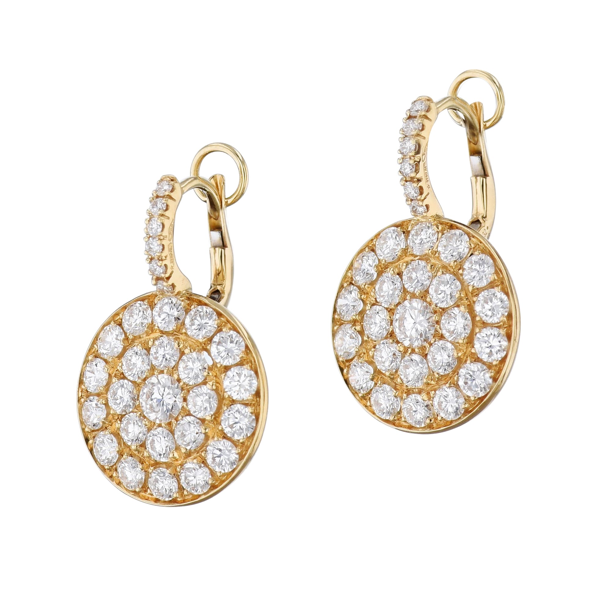 Pave Diamond Disc Yellow Gold Drop Earrings Earrings Curated by H