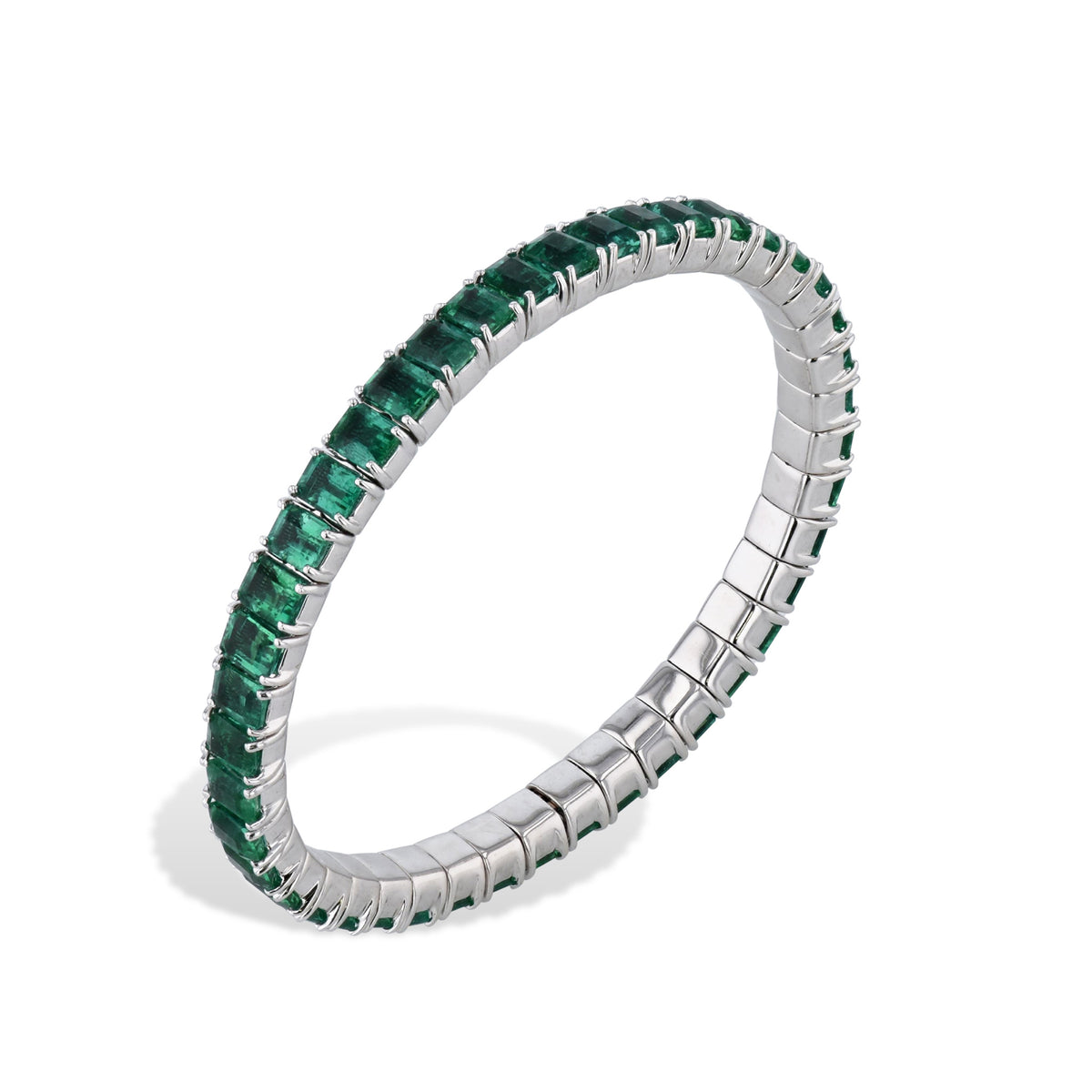 18.30ct Emerald 18K White Gold Stretch Tennis Bracelet - Alternate View 1