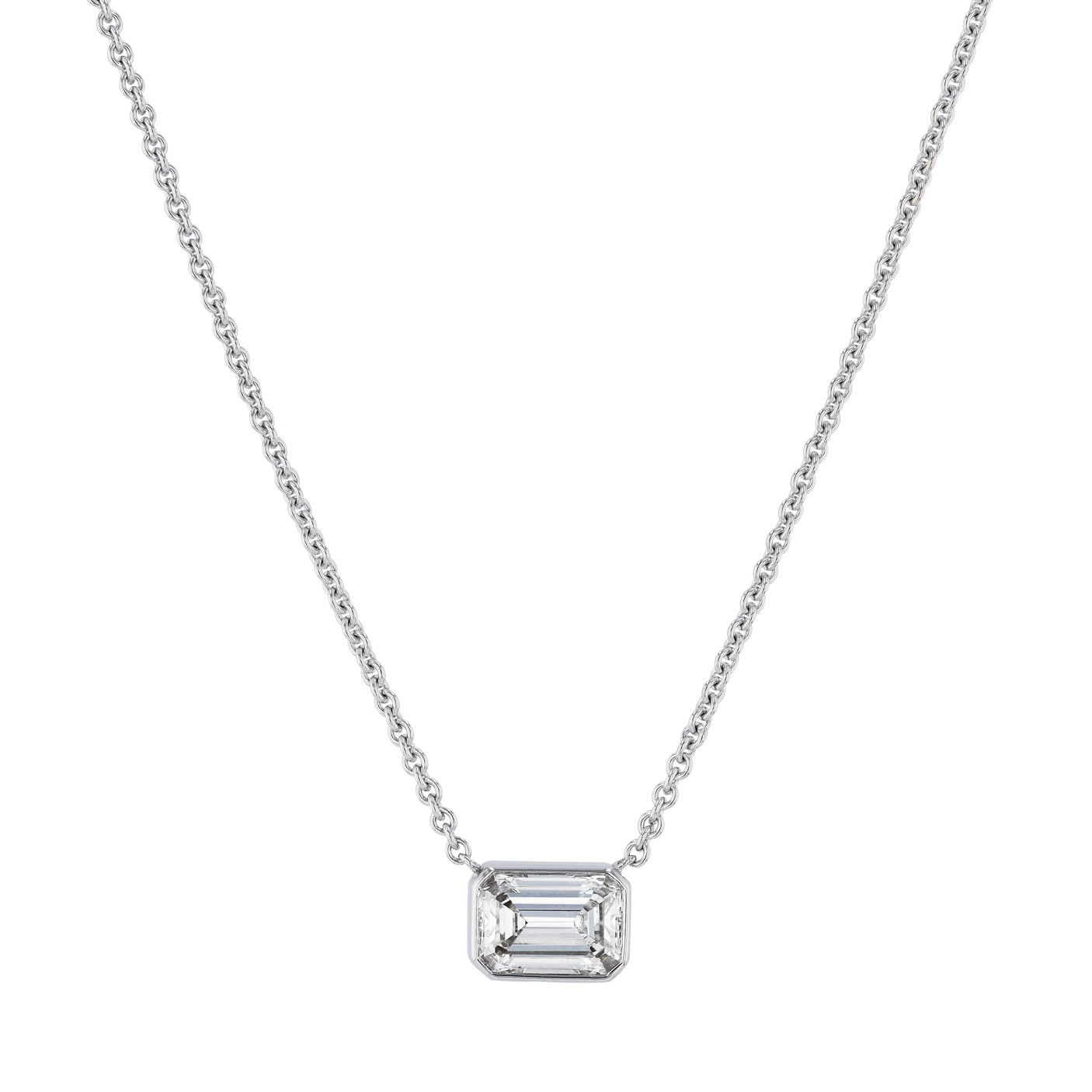Emerald Cut Diamond White Gold Pendant Necklace Necklaces H&amp;H Jewels