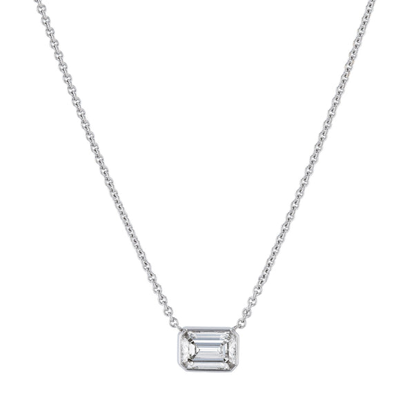 Emerald Cut Diamond White Gold Pendant Necklace Necklaces H&H Jewels
