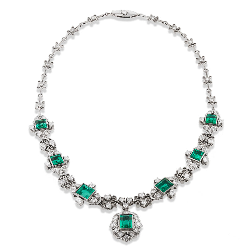 Rare Emerald and Old European Cut Diamond Necklace Necklaces Estate & Vintage