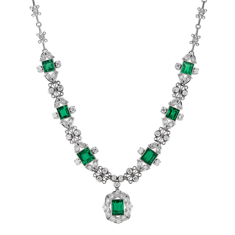 Rare Emerald and Old European Cut Diamond Necklace Necklaces Estate & Vintage