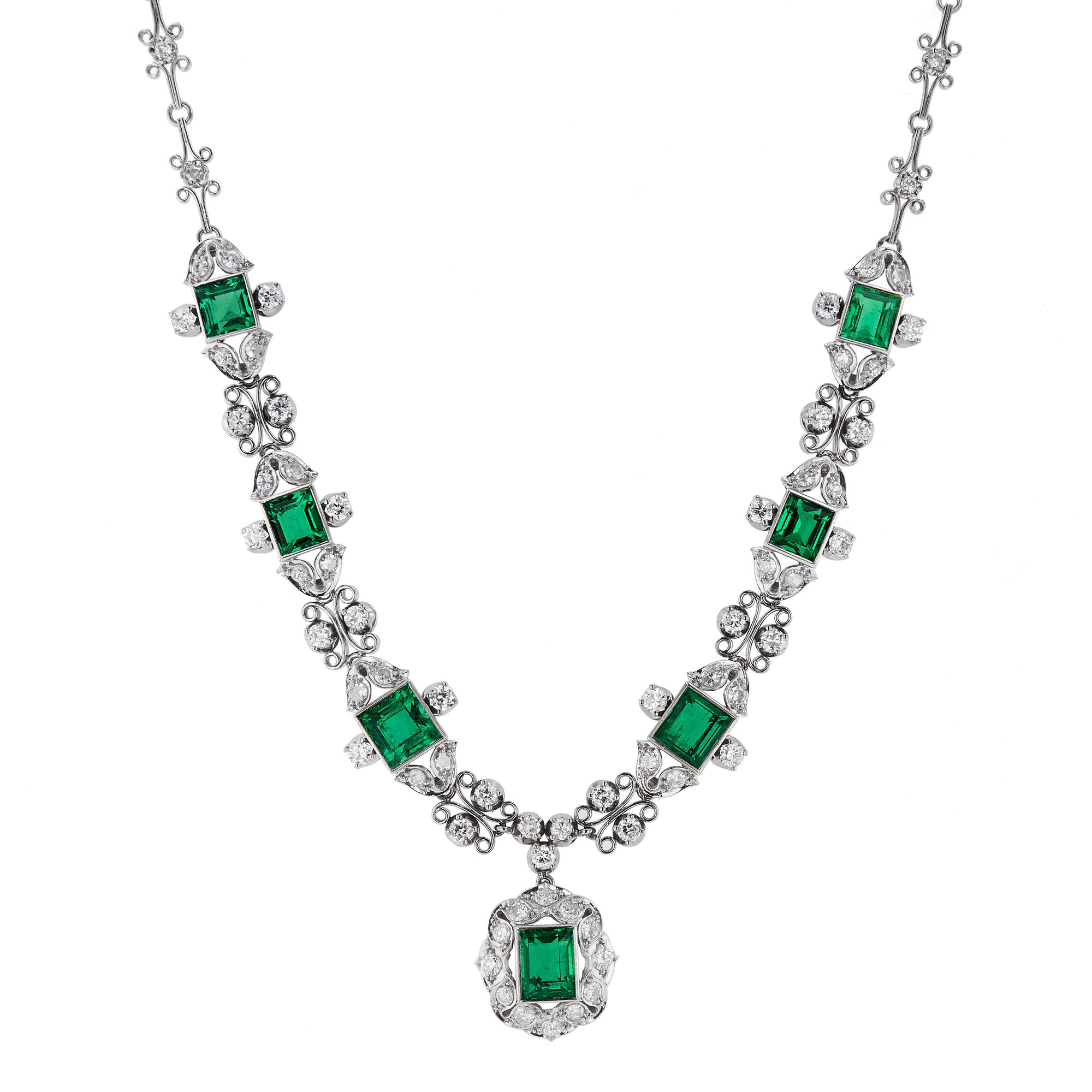 Rare Emerald and Old European Cut Diamond Necklace Necklaces Estate &amp; Vintage