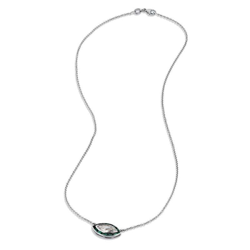 Marquise Cut Diamond and Emerald Estate Pendant Necklace Necklaces Estate & Vintage