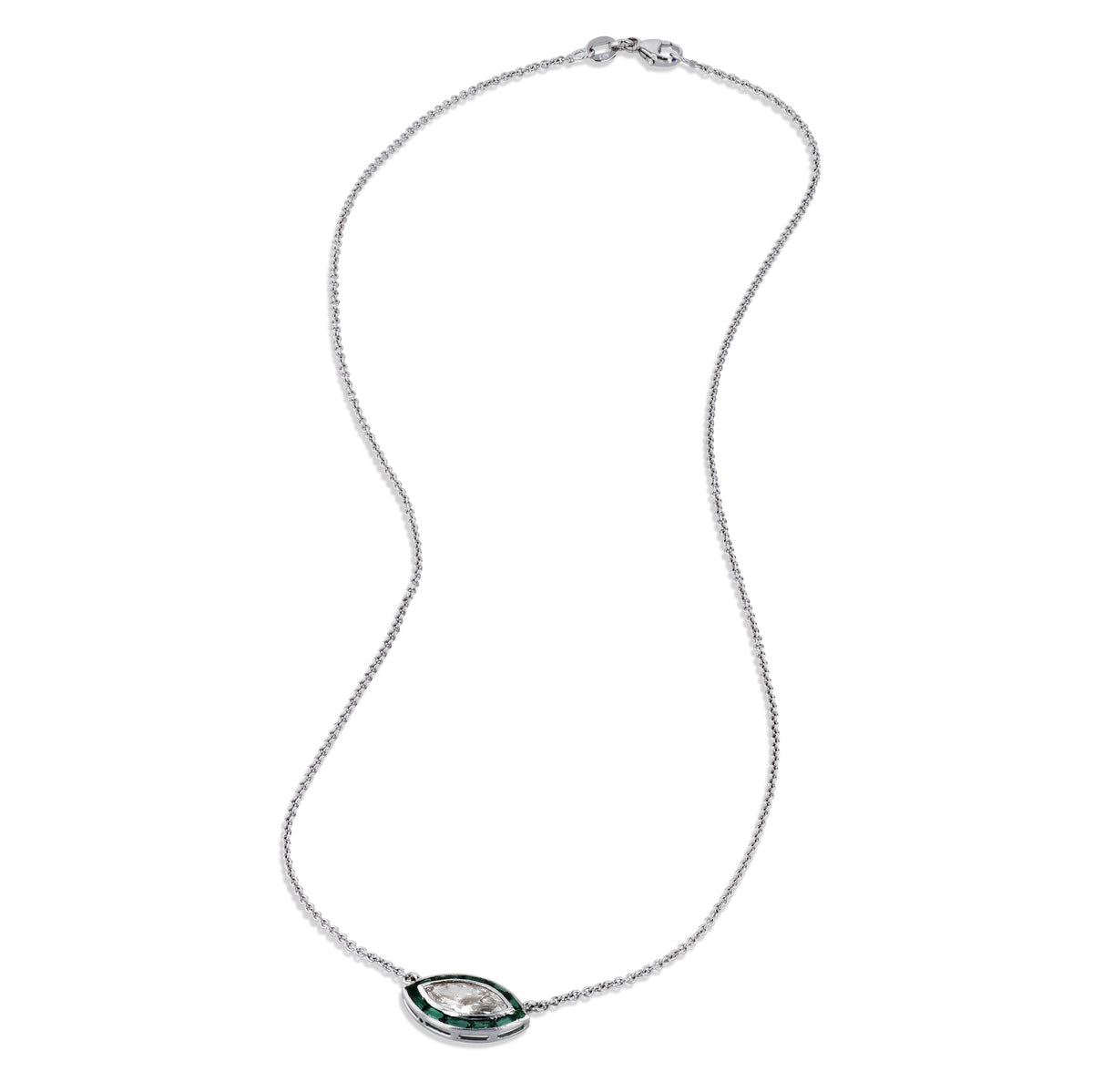 Marquise Cut Diamond and Emerald Estate Pendant Necklace - Alternate View 1