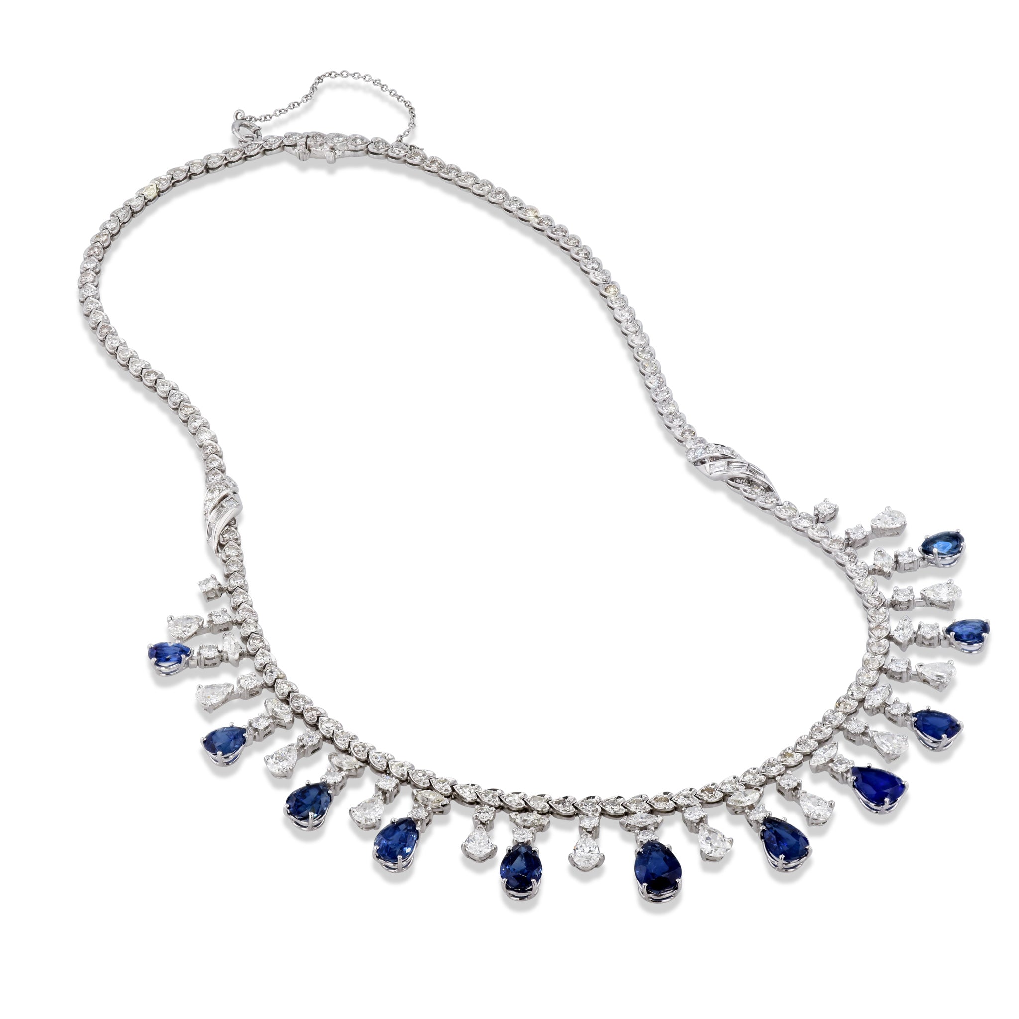 Diamond and Sapphire Bib Style Platinum Estate Necklace Necklaces Estate &amp; Vintage