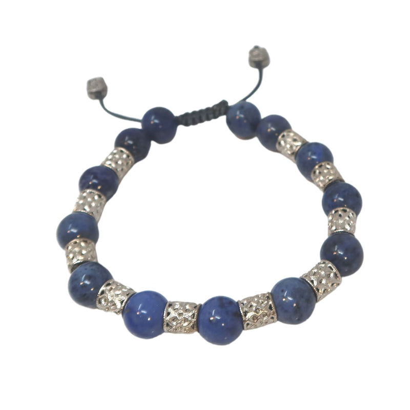 Gunmetal Sterling Silver Golden Blue Obsidian Beaded Mens Bracelet Bracelets Armenta
