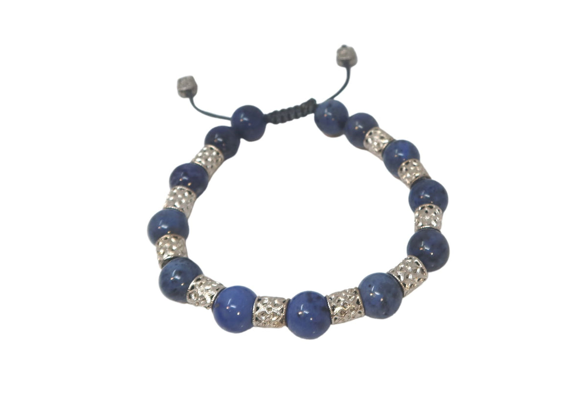 Gunmetal Sterling Silver Golden Blue Obsidian Beaded Mens Bracelet Bracelets Armenta