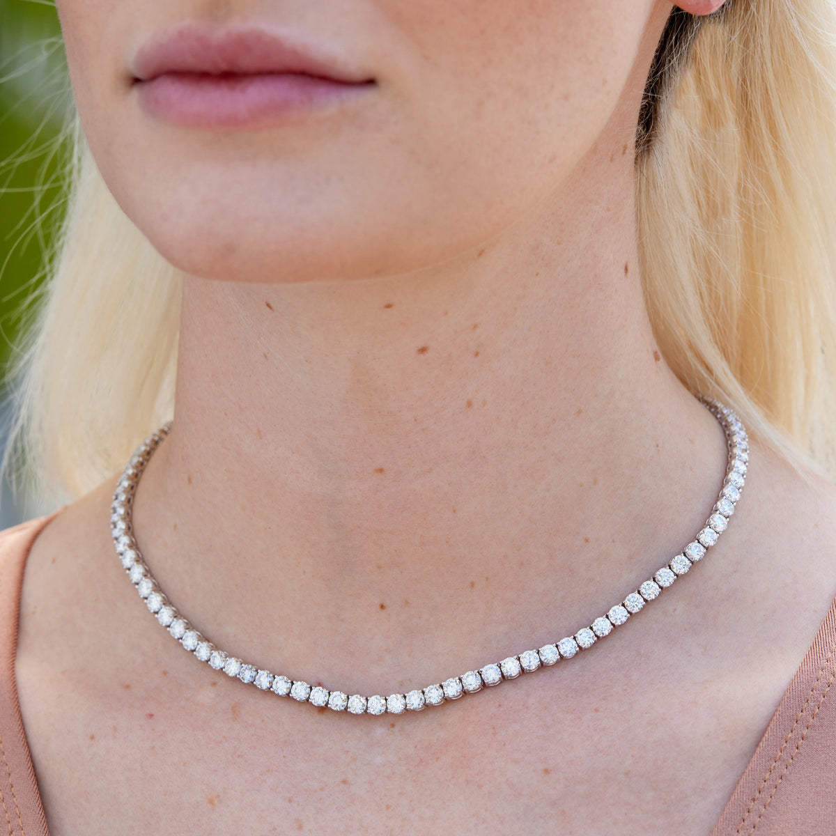 24.47ct Diamond 18kt White Gold Tennis Necklace - Alternate View 2