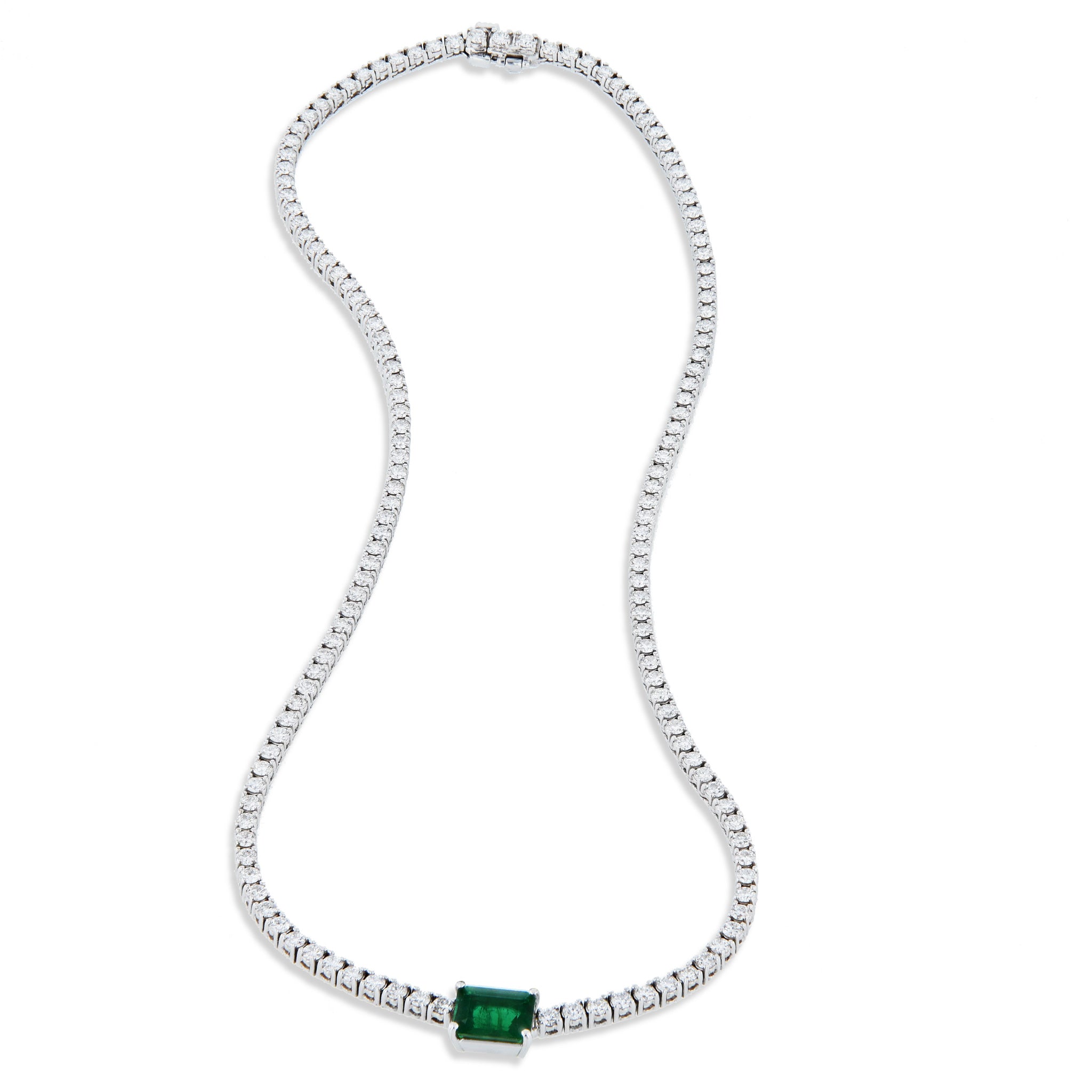 Emerald Cut Zambian Emerald Diamond Tennis Necklace Necklaces H&amp;H Jewels