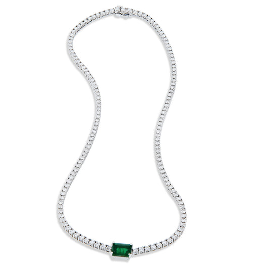 Emerald Cut Zambian Emerald Diamond Tennis Necklace Necklaces H&H Jewels