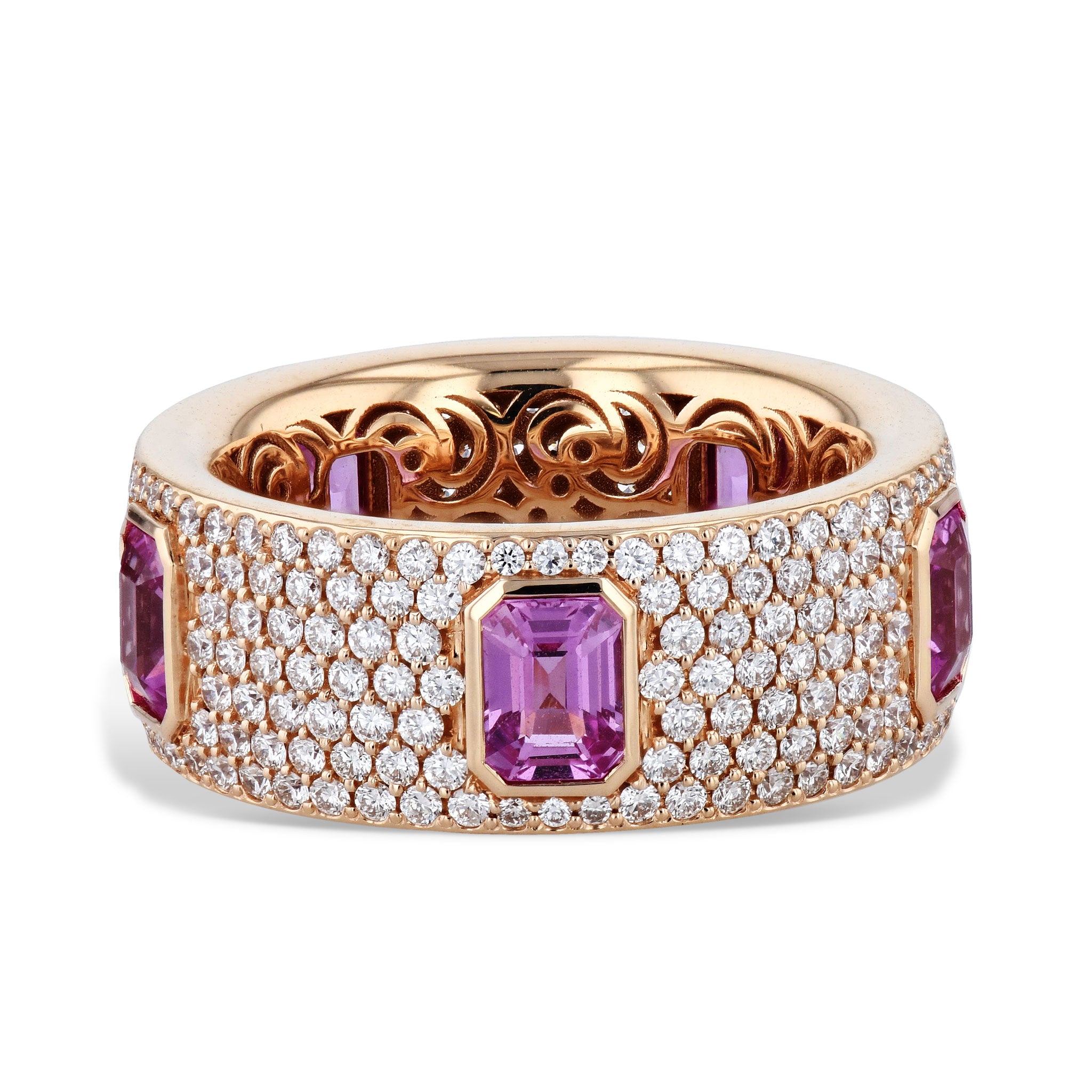 Pink Sapphire Diamond Pave 18K Pink Gold Ring Rings Curated by H