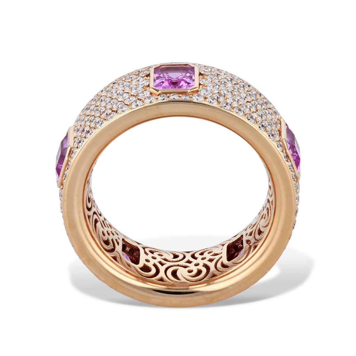 Pink Sapphire Diamond Pave 18K Pink Gold Ring - Alternate View 3