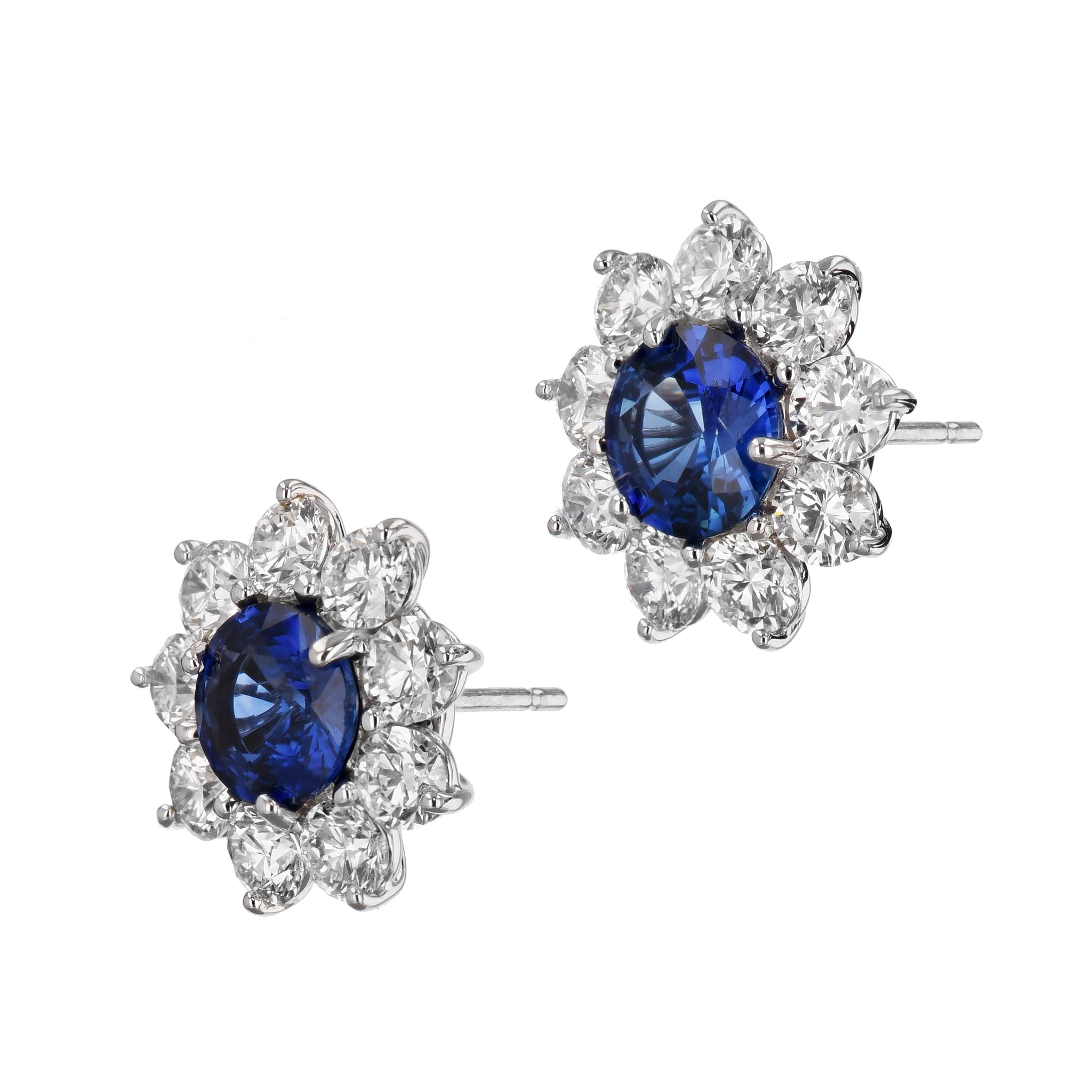 Fine Blue Sapphire and Diamond Stud Earrings Earrings H&amp;H Jewels