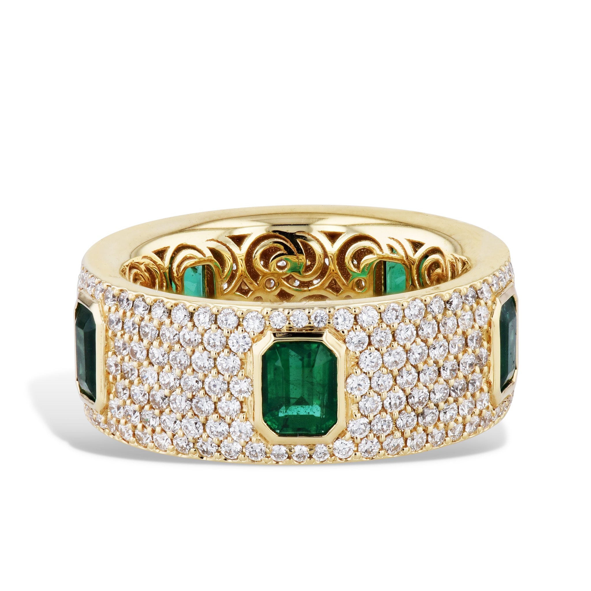 Emerald Cut Emeralds Diamond Pave 18K Yellow Gold Ring Rings Curated by H