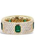 Emerald Cut Emeralds Diamond Pave 18K Yellow Gold Ring Rings Curated by H