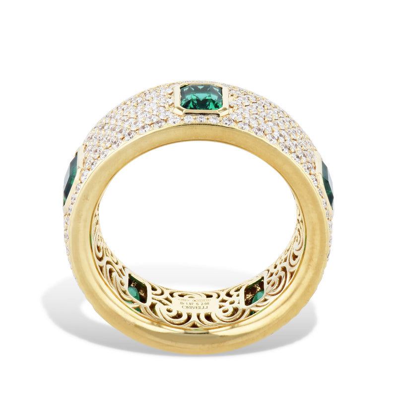 Emerald Cut Emeralds Diamond Pave 18K Yellow Gold Ring Rings Curated by H