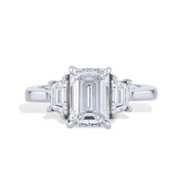 Platinum Emerald Cut Diamond with Trapazoids Side Stones Engagement Ring Engagement Rings Curated by H