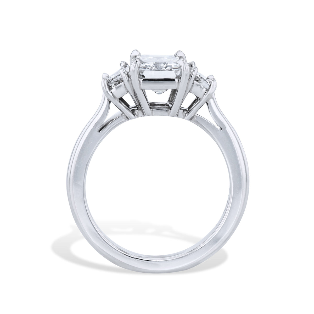 Platinum Emerald Cut Diamond with Trapazoids Side Stones Engagement Ring - Alternate View 1