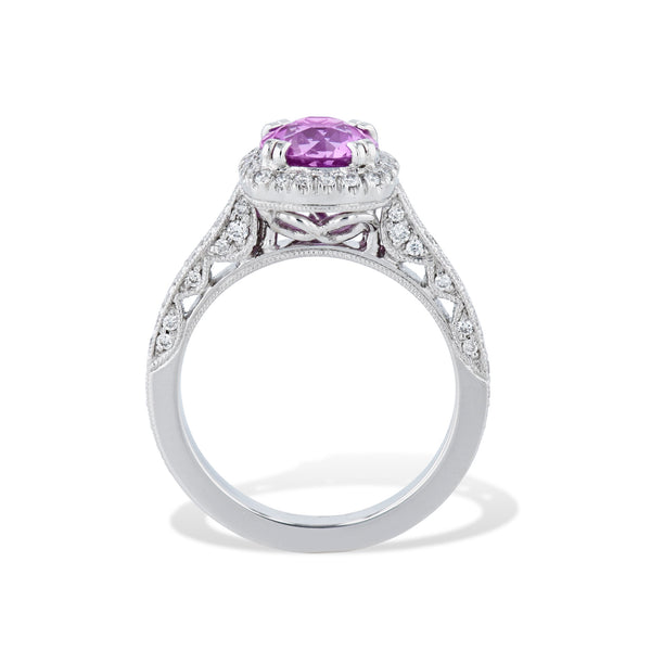 Intense Pink Sapphire Pave Diamond Platinum Ring Rings H&H Jewels