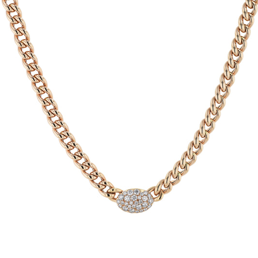 Rose Gold Oval Pave Diamond Necklace Necklaces Curated by H