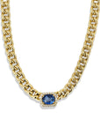 Oval Sapphire Diamond Pave 18k Yellow Gold Necklace Necklaces Curated by H