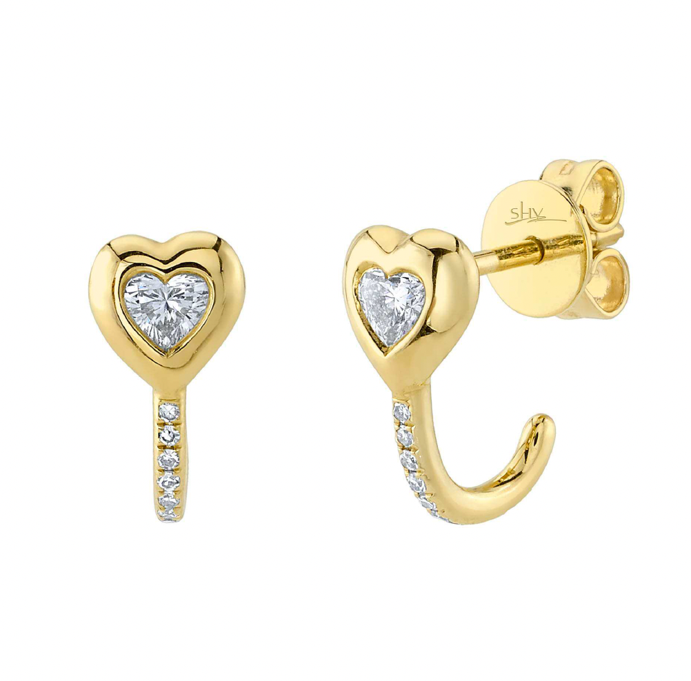 Yellow Gold Heart Bezel Huggie Earrings Earrings Gift Giving
