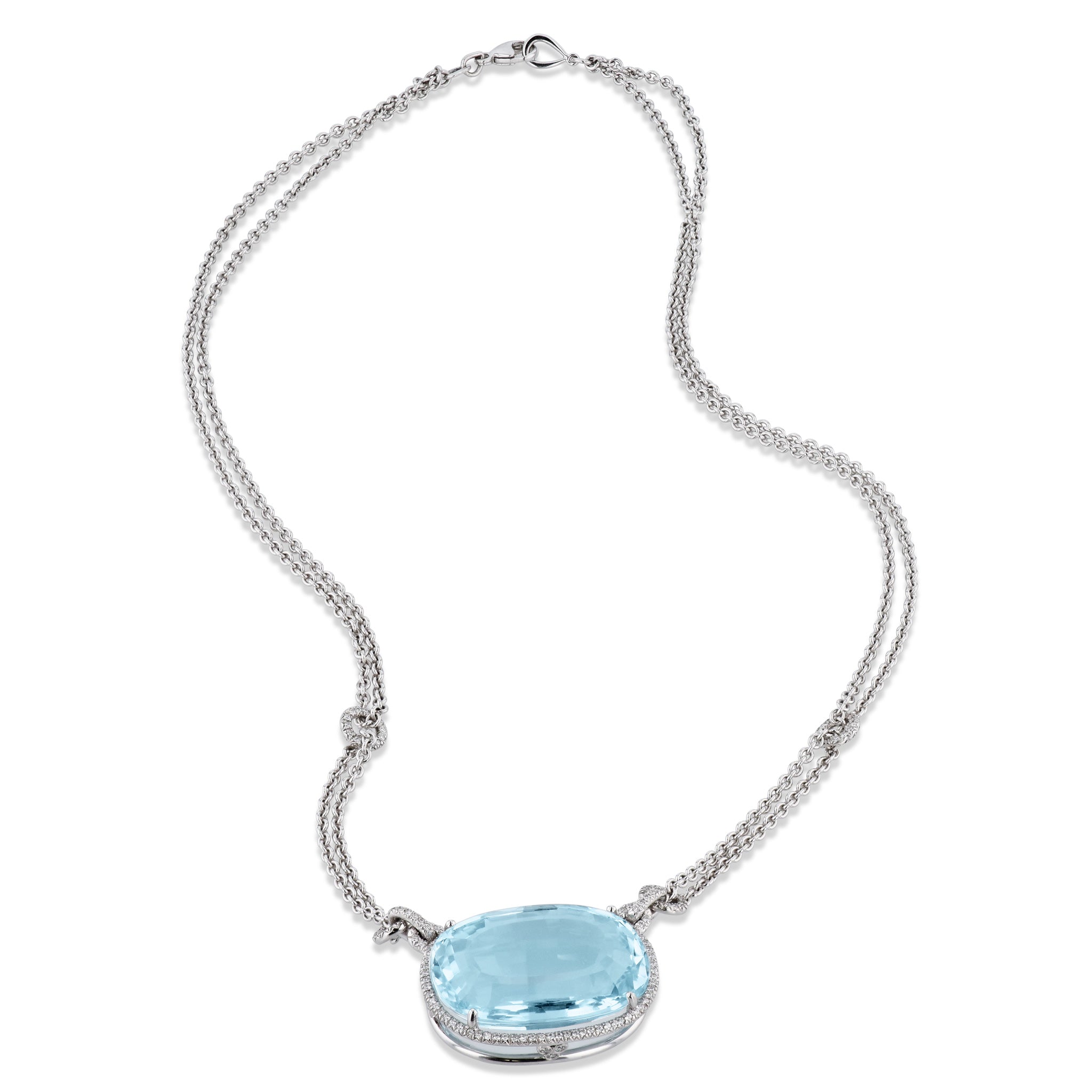 Aquamarine Pendant on Diamond Cable Link Chain Estate Necklace Necklaces Estate &amp; Vintage
