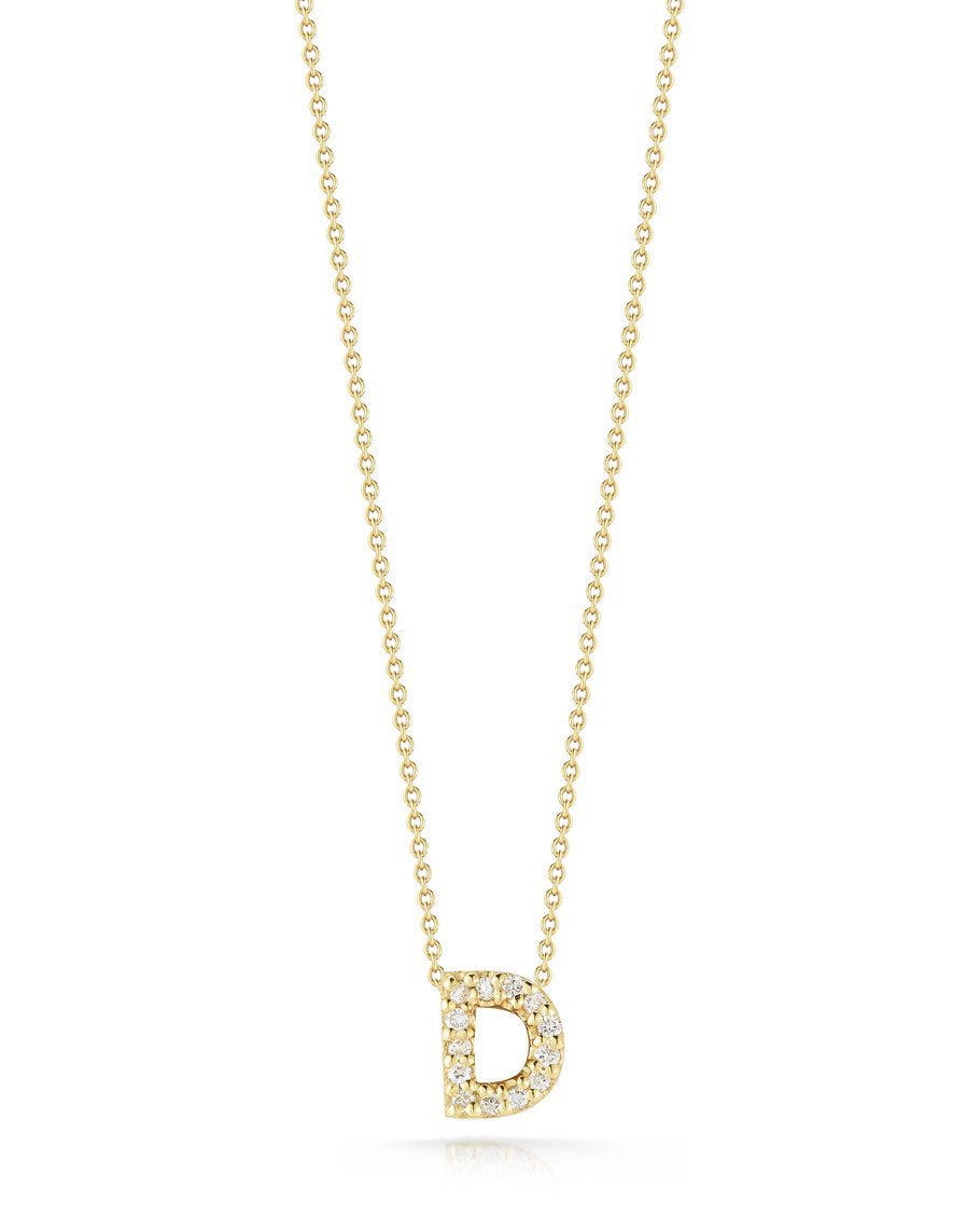18kt Yellow Gold Tiny Treasures Diamond Love Letter "D" Pendant Necklaces Roberto Coin