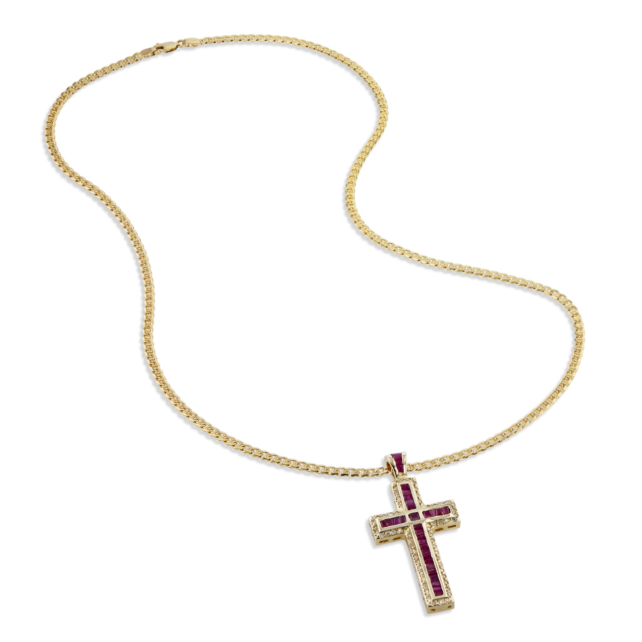 Ruby and Diamond Yellow Gold Cross Pendant Estate Necklace Necklaces Estate &amp; Vintage