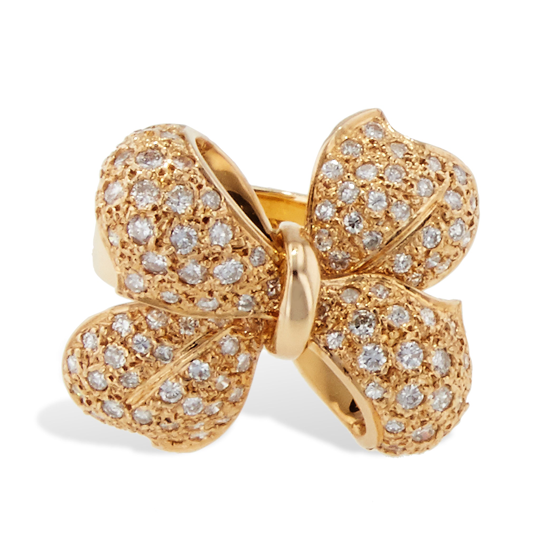 Yellow Gold Pave Diamond Bow Ring Rings Estate &amp; Vintage