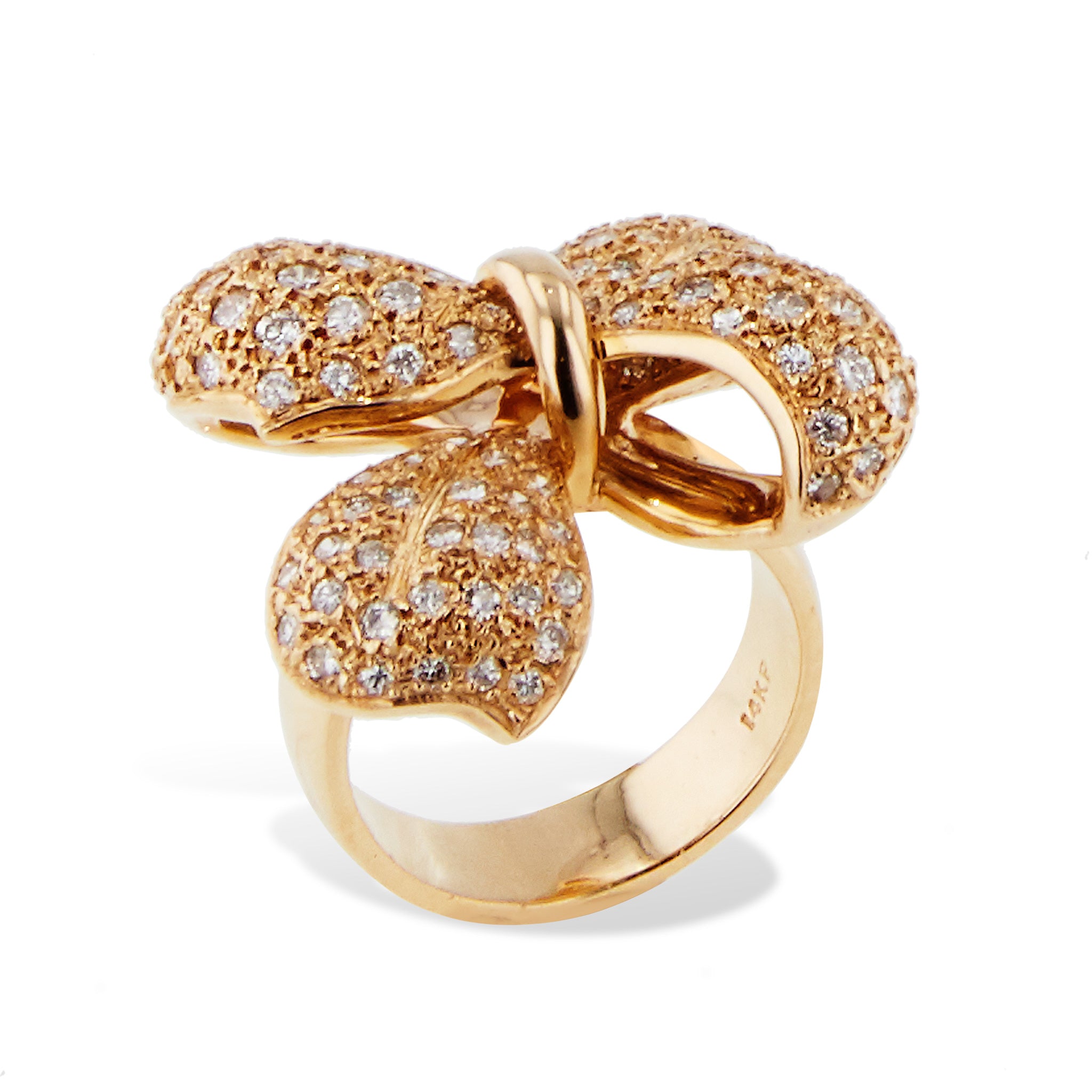 Yellow Gold Pave Diamond Bow Ring Rings Estate &amp; Vintage