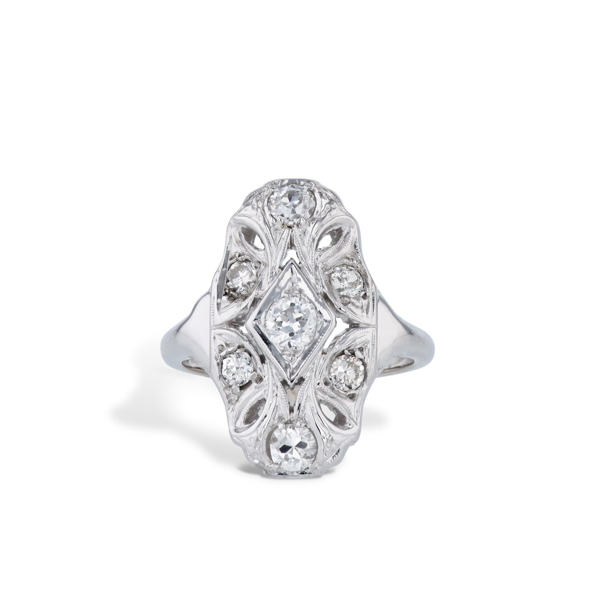Diamond and White Gold Estate Panel Ring Engagement Rings Estate & Vintage