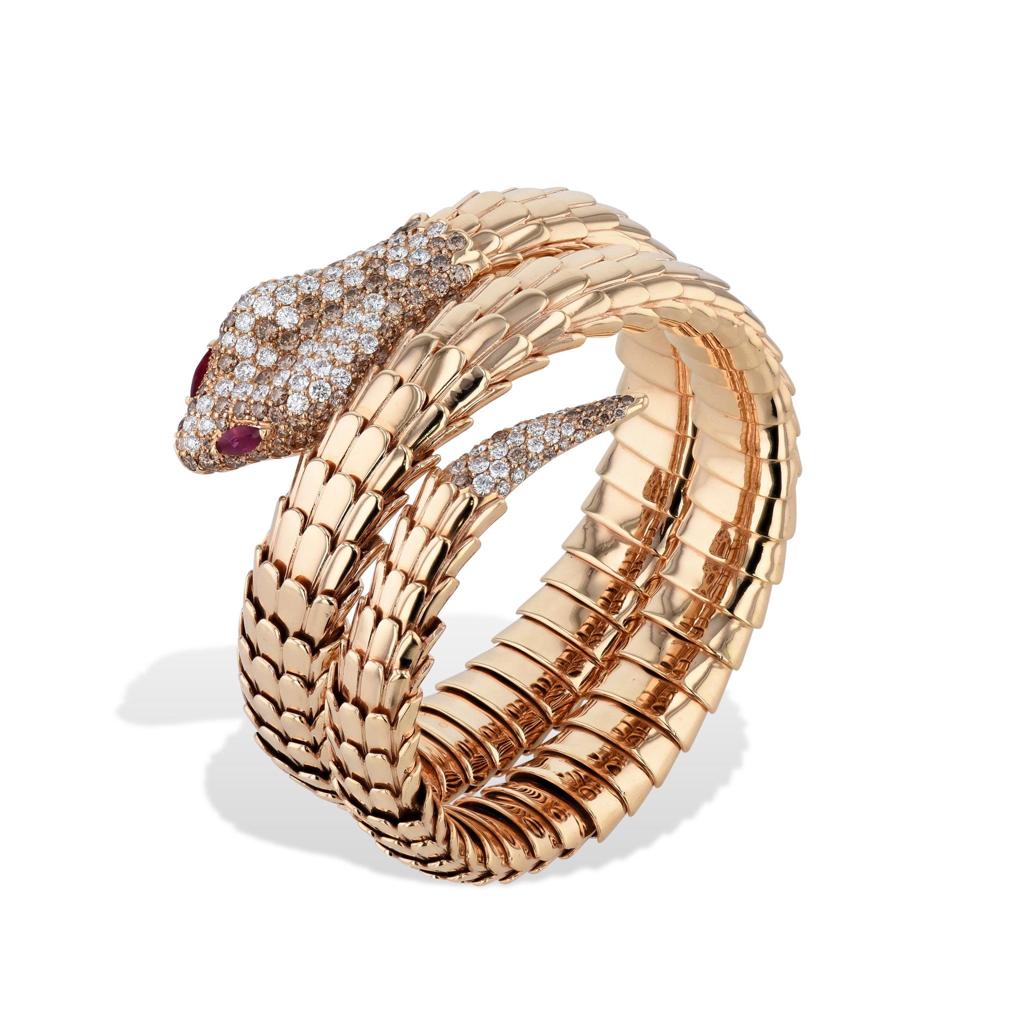 18kt Rose Gold Diamond Ruby Snake Bracelet Bracelets Curated by H