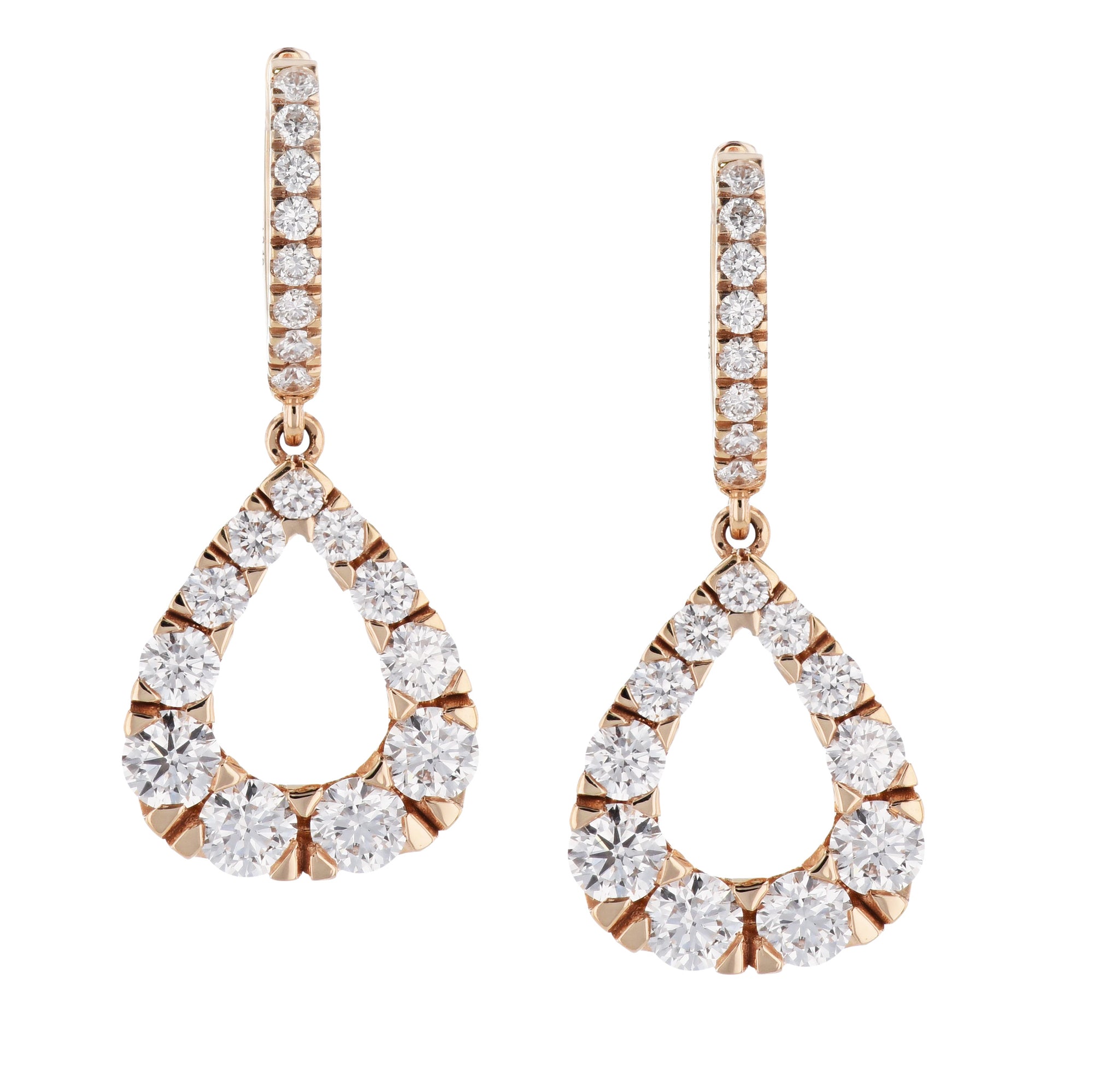 Pave Diamond Rose Gold Hoop Drop Earrings Earrings Curated by H