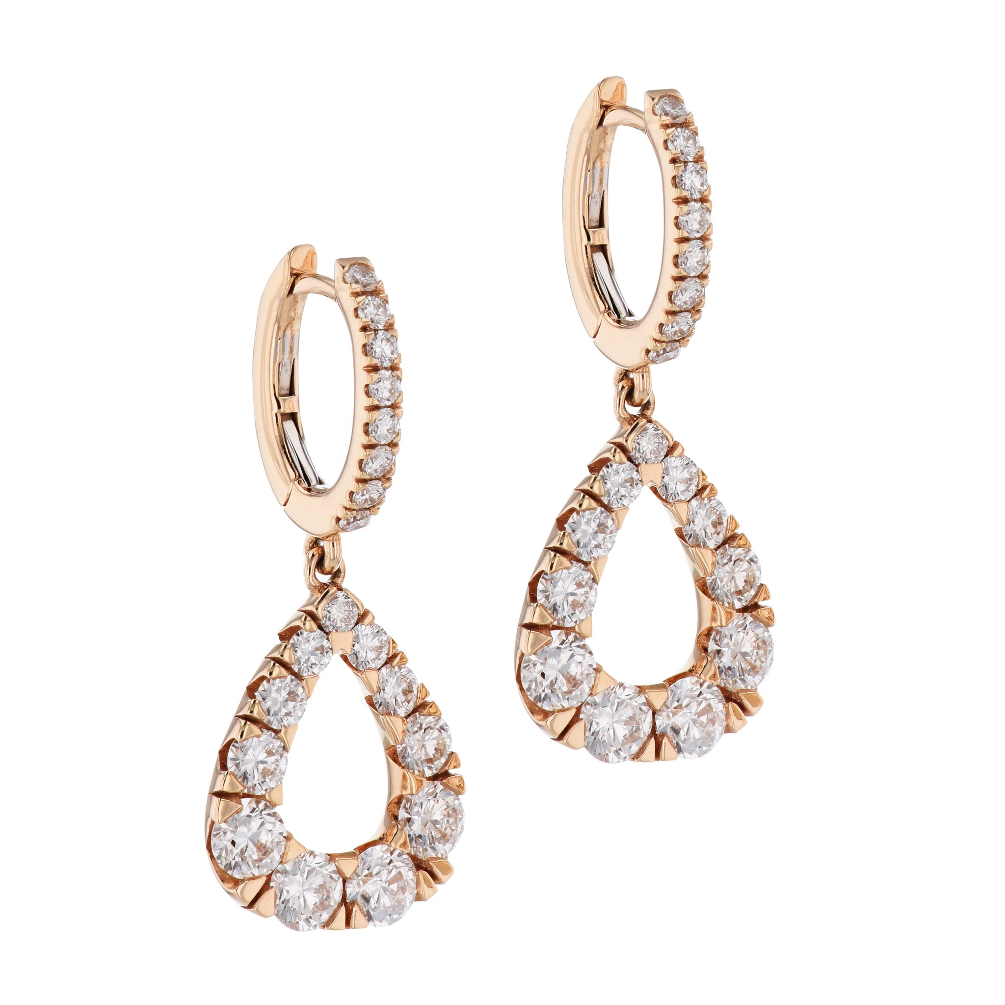 Pave Diamond Rose Gold Hoop Drop Earrings Earrings Curated by H